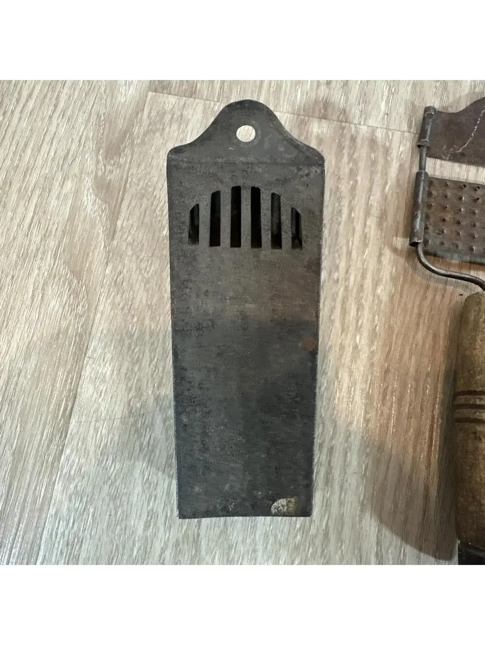(7) Antique items: 2 graters, 2 forks, 1 spoon,‎ cookie cutter, thimble.